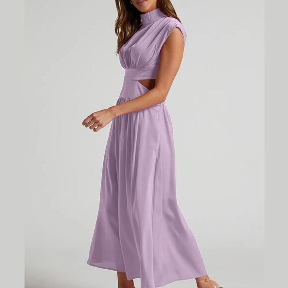Cutout Mock Neck Sleeveless Dress Lavender Maxi Sz Large - Picture 1 of 8